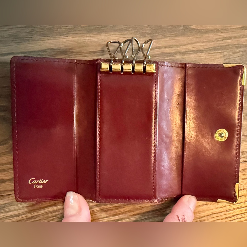Cartier vintage Red Leather key Case with Gold Corner Accents